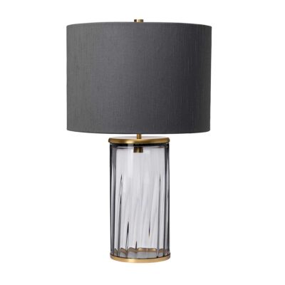 Emerald Nickel Fluted Glass Table Lamp Smoke Aged Brass