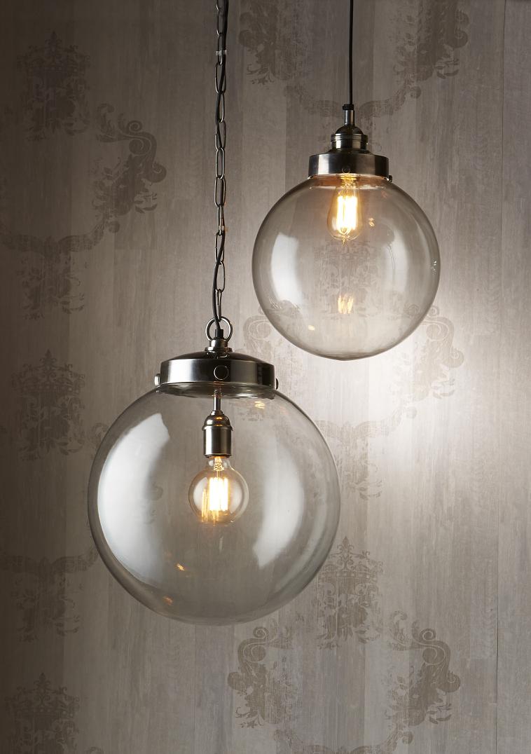 Fairford Heritage Clear Glass Globe Ceiling Pendant Antique Silver
