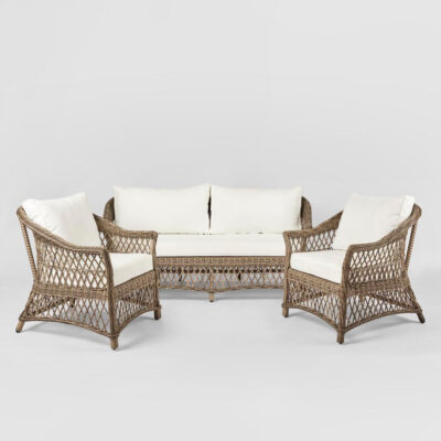 Fairholme Hamptons 3 Piece Outdoor Lounge Set in Beige Wicker