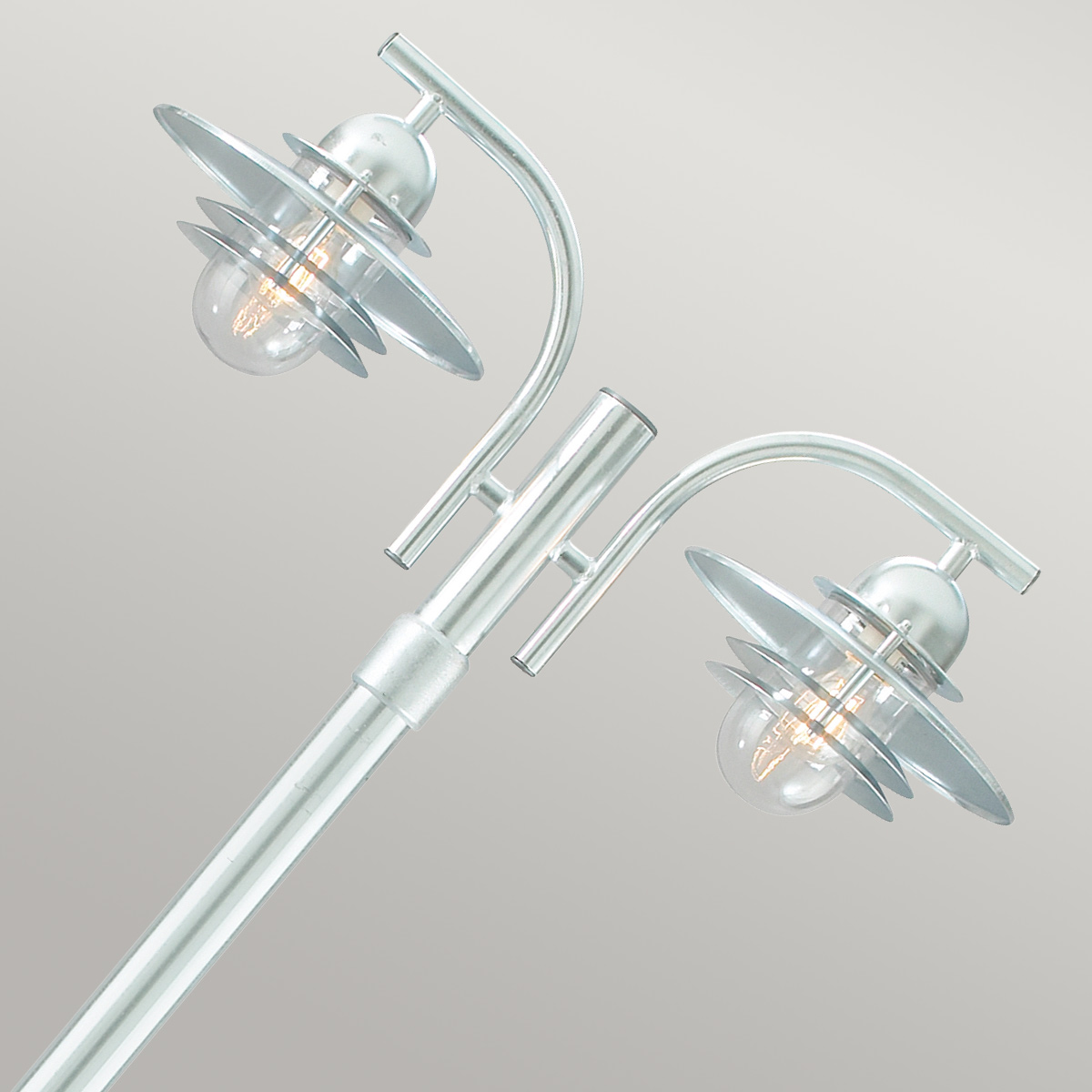 Farholt Bay Twin Head Galvanised Outdoor Lamp Post Farholt Bay Twin Head Galvanised Outdoor Lamp Post — detail view