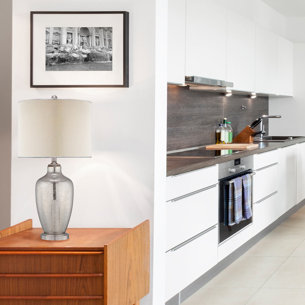 Farraday Hamptons Table Lamp Speckled Mercury Glass Farraday Hamptons Table Lamp Speckled Mercury Glass — in situ view