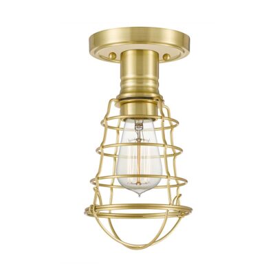 Farringale Industrial Wire Cage Ceiling Semi-Flush Brushed Brass