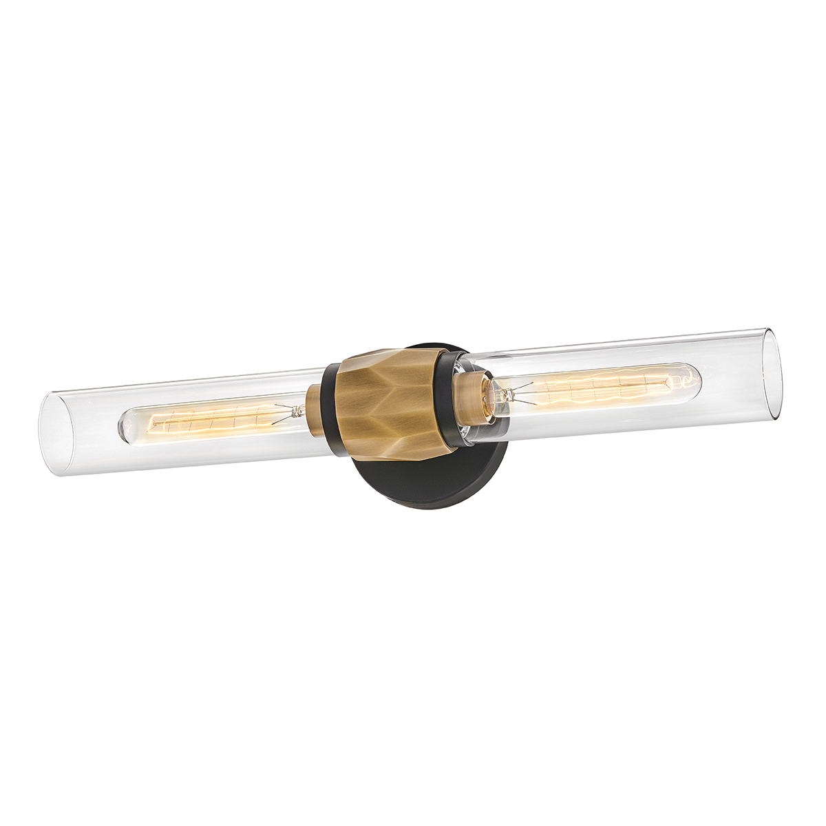 Farringdon Contemporary Twin Wall Light Black With Heritage Brass Farringdon Contemporary Twin Wall Light Black With Heritage Brass