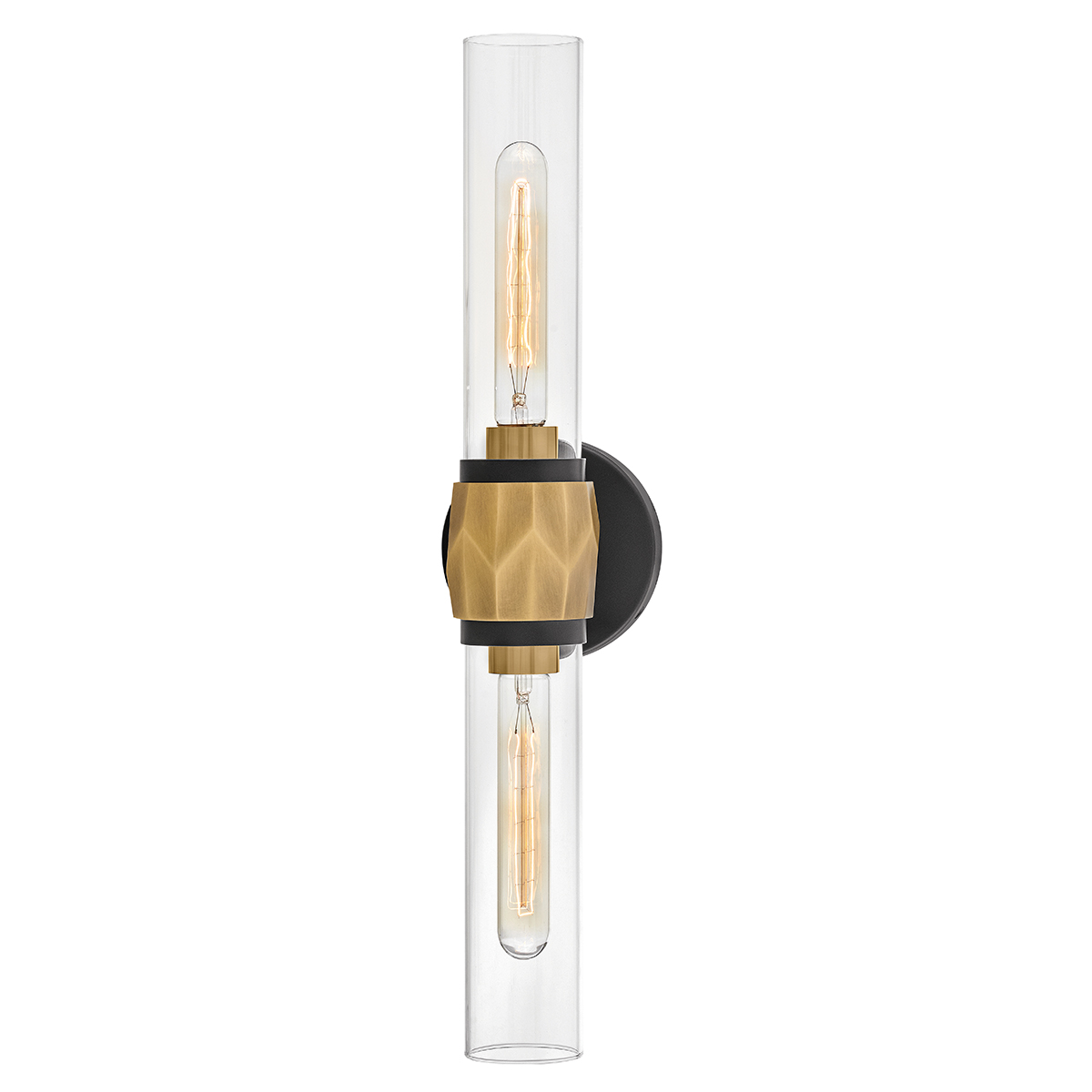 Farringdon Contemporary Twin Wall Light Black With Heritage Brass Farringdon Contemporary Twin Wall Light Black With Heritage Brass