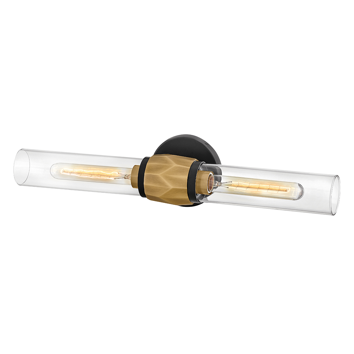 Farringdon Contemporary Twin Wall Light Black With Heritage Brass Farringdon Contemporary Twin Wall Light Black With Heritage Brass