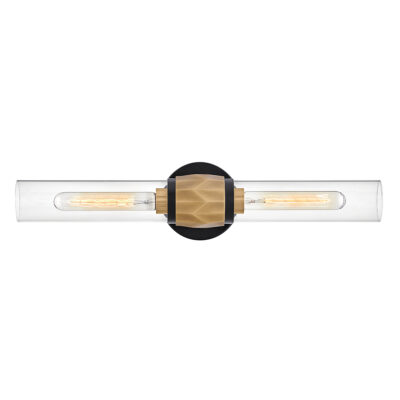 Farringdon Contemporary Twin Wall Light Black With Heritage Brass