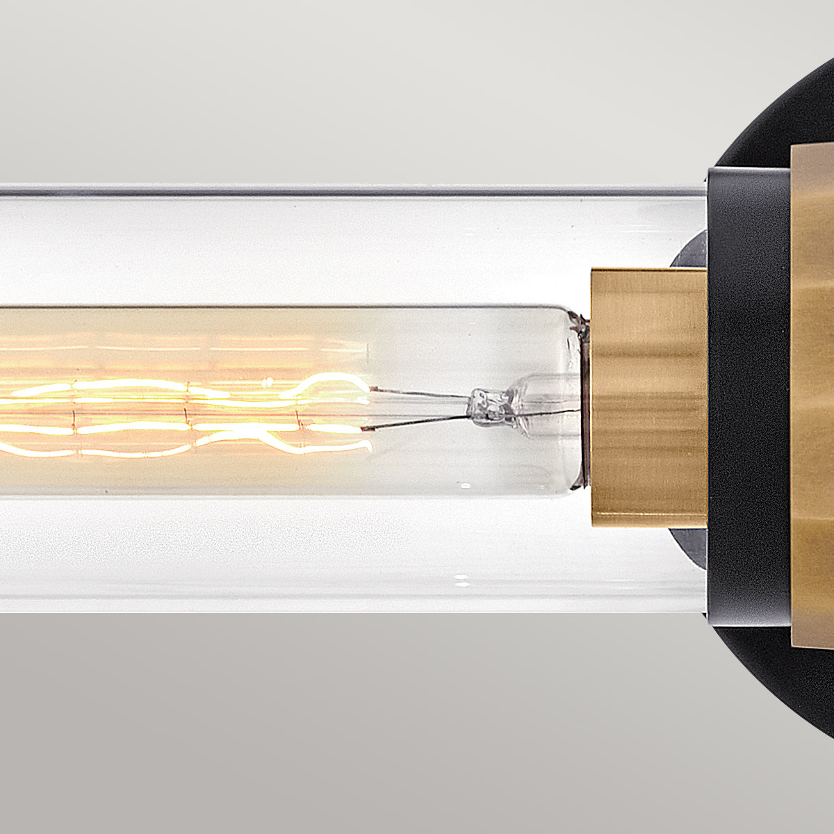 Farringdon Contemporary Twin Wall Light Black With Heritage Brass Farringdon Contemporary Twin Wall Light Black With Heritage Brass — detail view