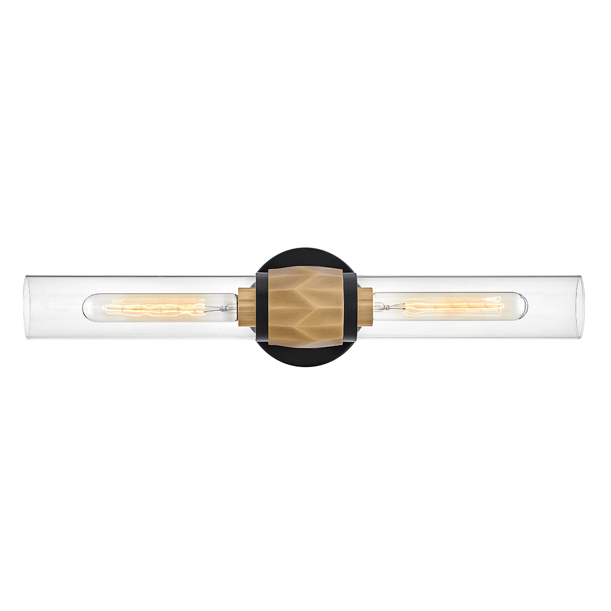 Farringdon Contemporary Twin Wall Light Black With Heritage Brass