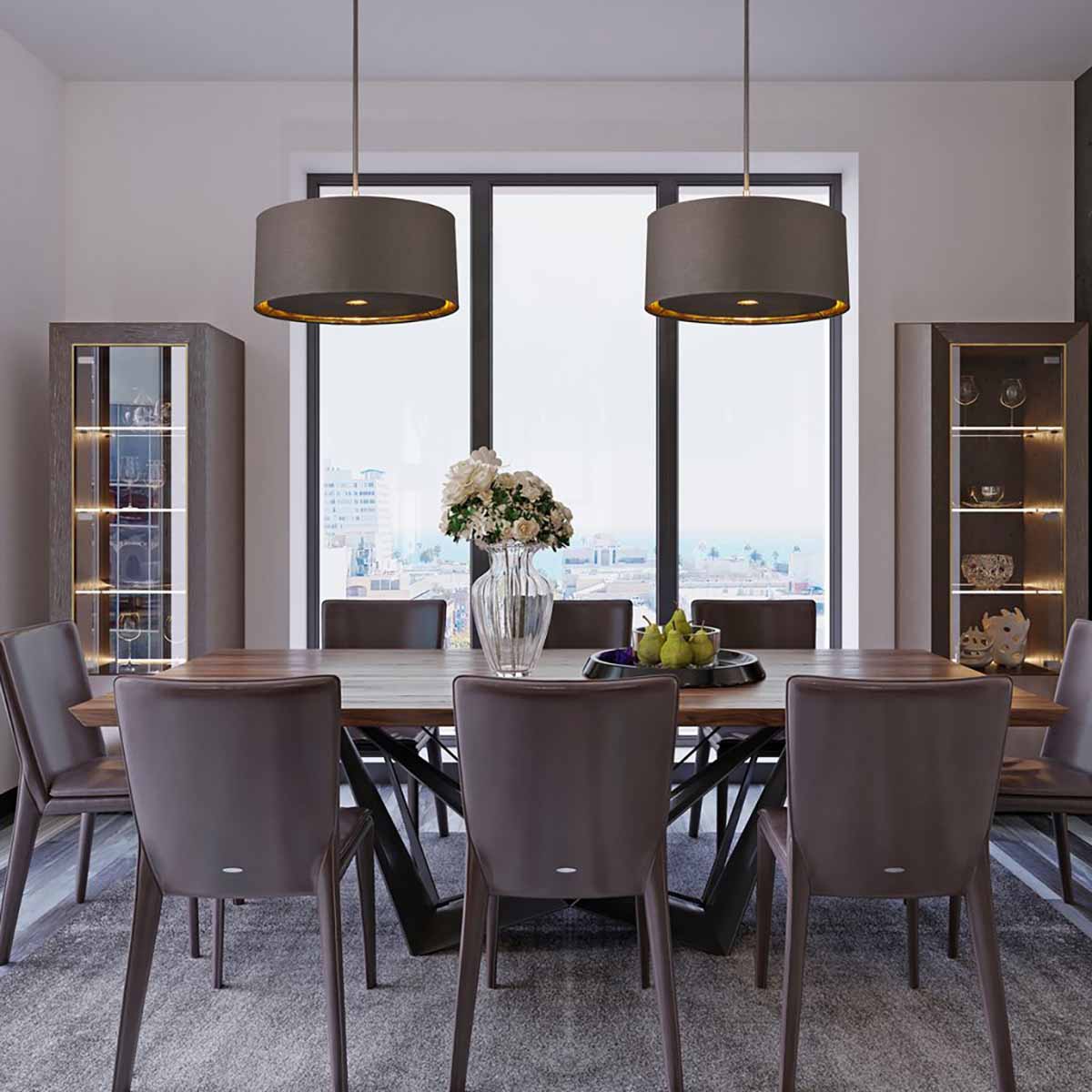 Fenchurch Hamptons Drum Pendant Brown and Polished Brass Fenchurch Hamptons Drum Pendant Brown and Polished Brass — in situ view