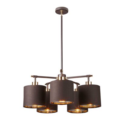 Fenchurch Transitional 5 Light Chandelier Brown and Polished Brass