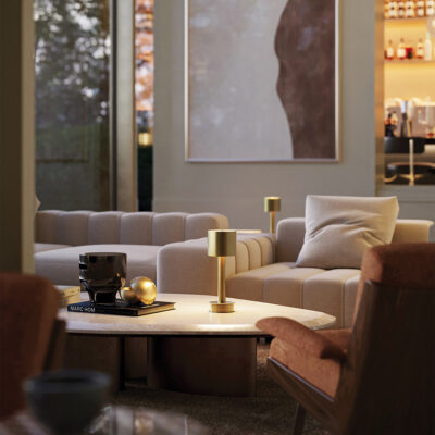 Ferndown Cordless Fluted Table Lamp in Antique Brass — in situ view