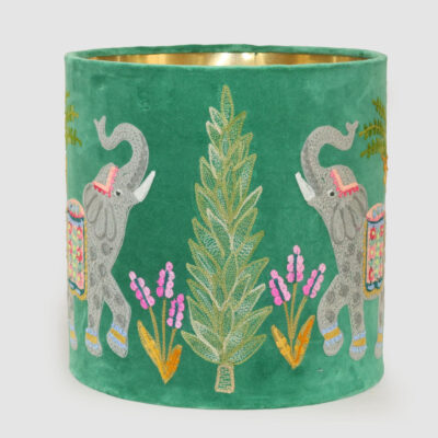 Fernleigh Chinoiserie Elephant Embroidered Drum Lamp Shade Green