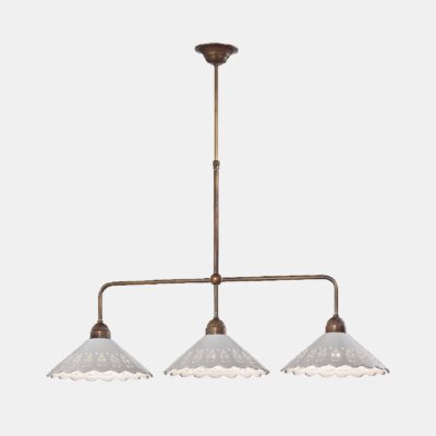 Ferrara French Provincial 3lt Pendant Light Antique Brass and White Ceramic