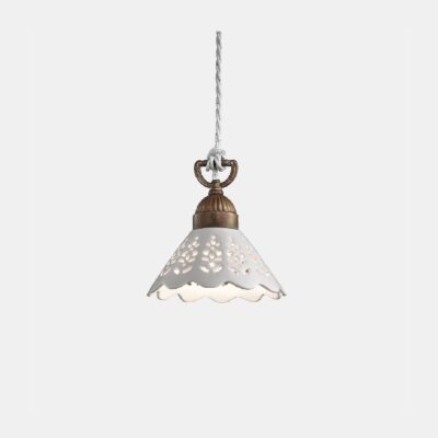 Ferrara French Provincial Pendant Light Antique Brass and White Ceramic