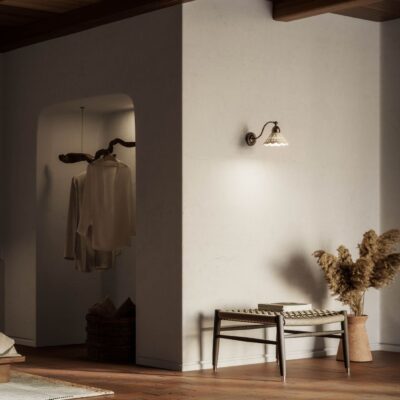 Ferrara French Provincial Wall Light Curve Antique Brass And White Ceramic