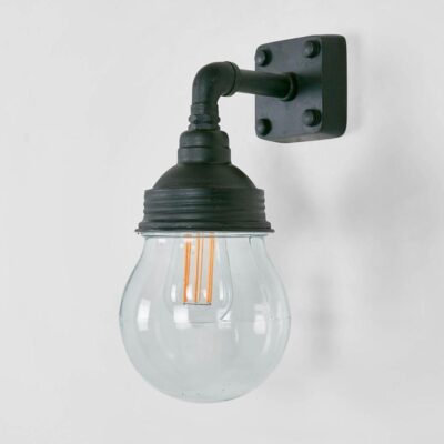Flemington Industrial Glass Globe Outdoor Wall Light Black