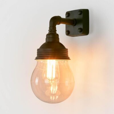 Flemington Industrial Glass Globe Outdoor Wall Light Black