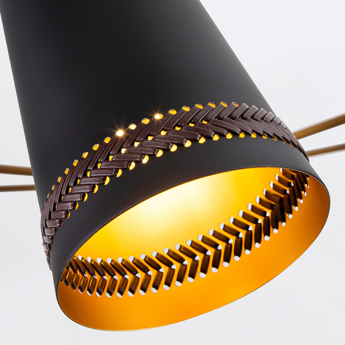 Foundry Lane Retro Modern Chandelier Black And Brass Foundry Lane Retro Modern Chandelier Black And Brass — detail view