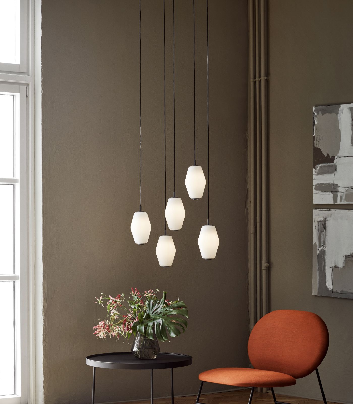 Foxglen Contemporary Opal Glass Pendant Light Brass Fitting Foxglen Contemporary Opal Glass Pendant Light Brass Fitting