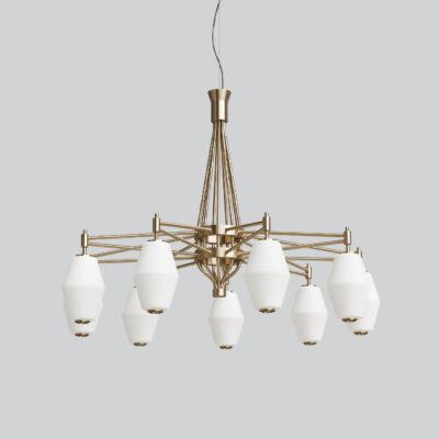Foxglen Scandinavian Chandelier Brass and Opal Glass