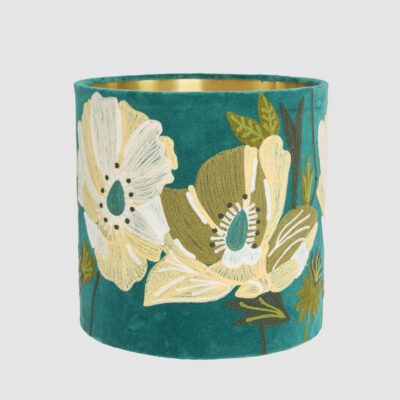 Foxglove Embroidered Velvet Drum Lamp Shade Teal Floral