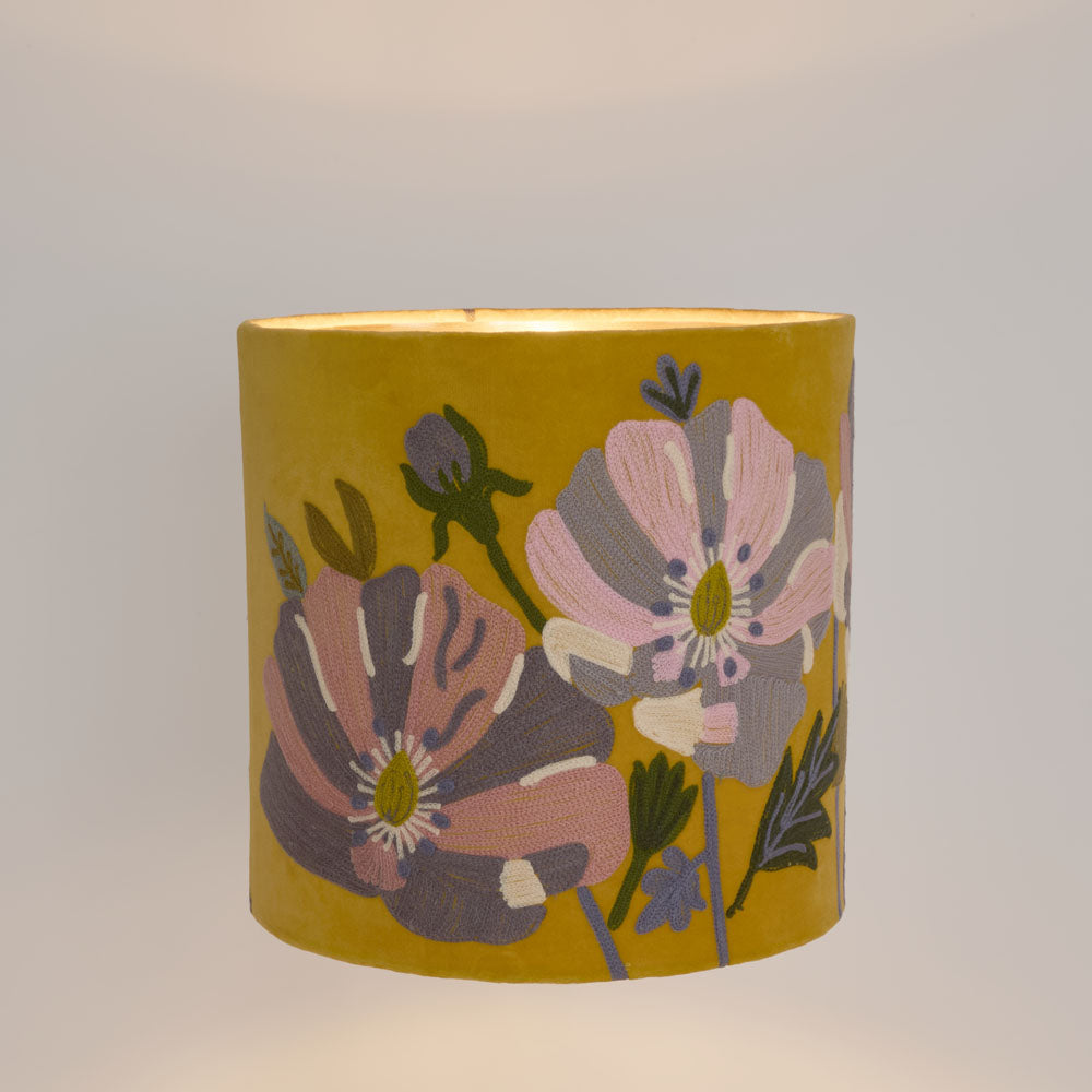 Foxglove Hamptons Embroidered Velvet Drum Lamp Shade Mustard Yellow Floral Foxglove Hamptons Embroidered Velvet Drum Lamp Shade Mustard Yellow Floral