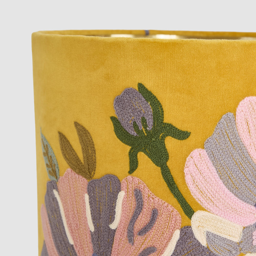 Foxglove Hamptons Embroidered Velvet Drum Lamp Shade Mustard Yellow Floral Foxglove Hamptons Embroidered Velvet Drum Lamp Shade Mustard Yellow Floral