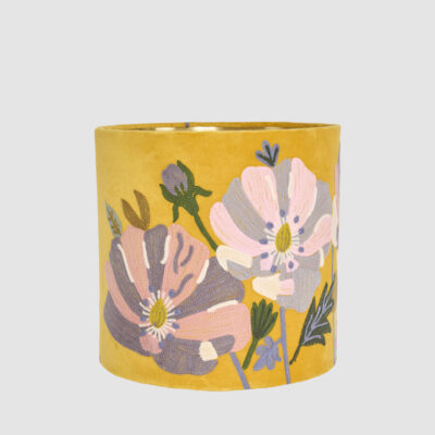 Foxglove Hamptons Embroidered Velvet Drum Lamp Shade Mustard Yellow Floral