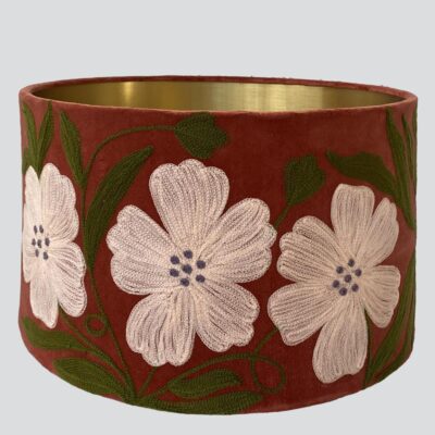 Frostfield Floral Embroidered Velvet Drum Shade Rust