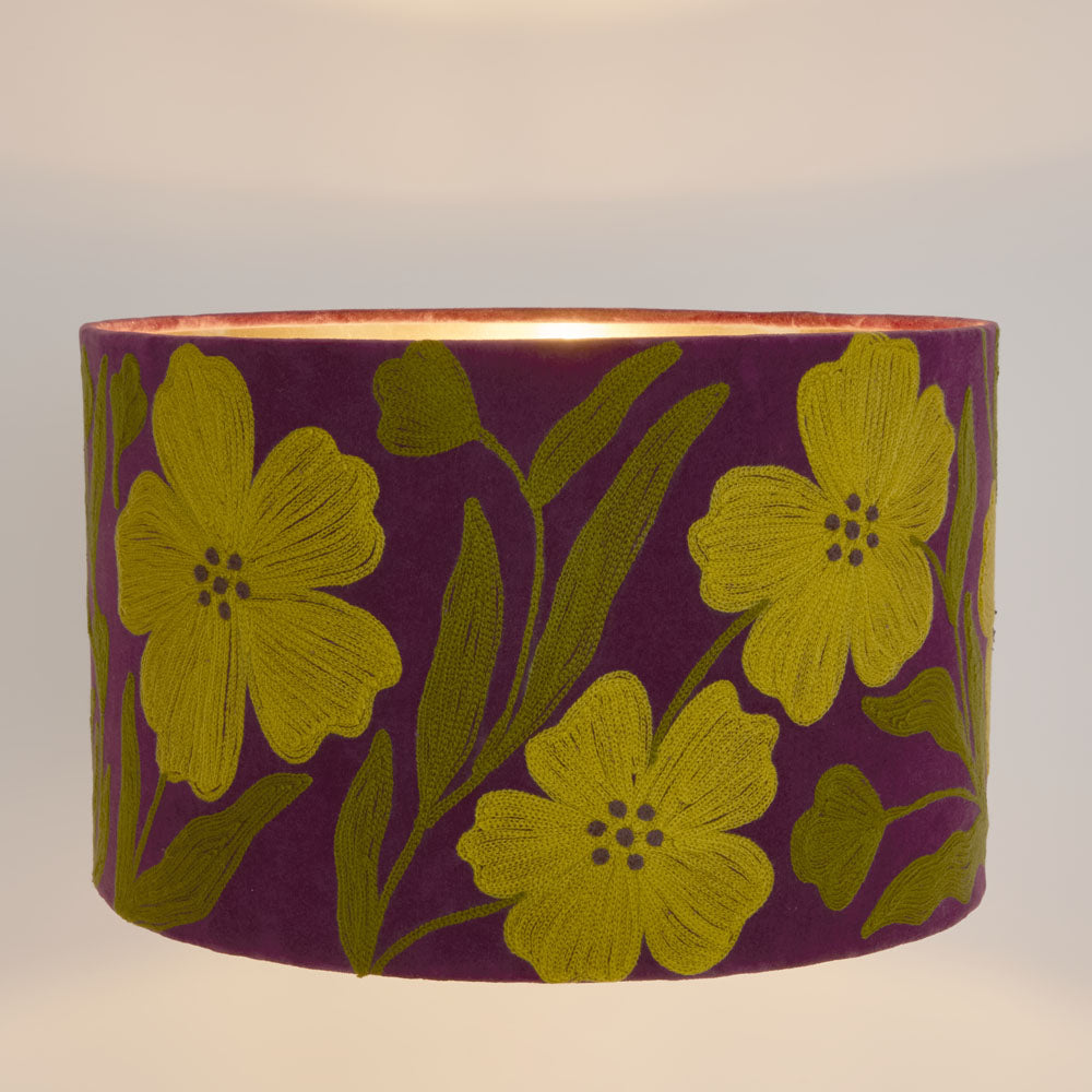 Frostfield French Provincial Velvet Drum Lamp Shade Purple Floral