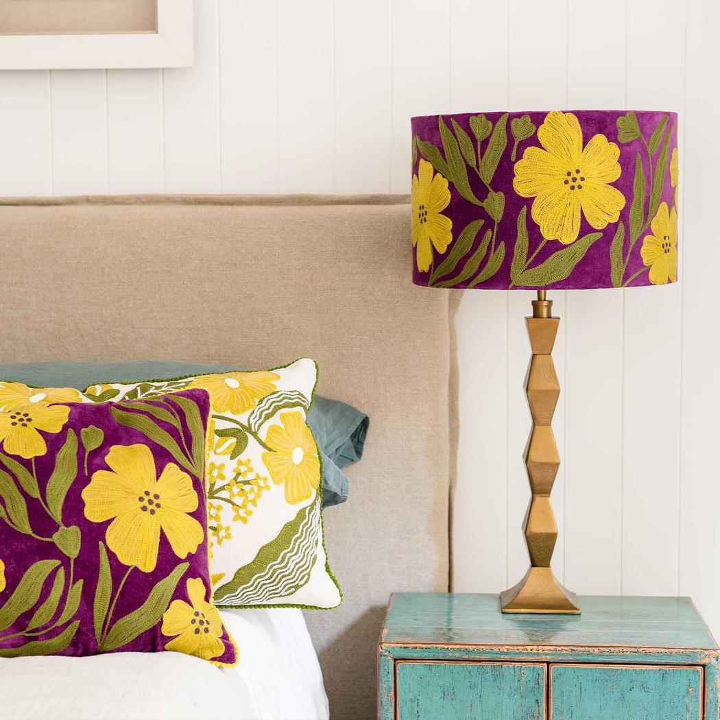 Frostfield French Provincial Velvet Drum Lamp Shade Purple Floral