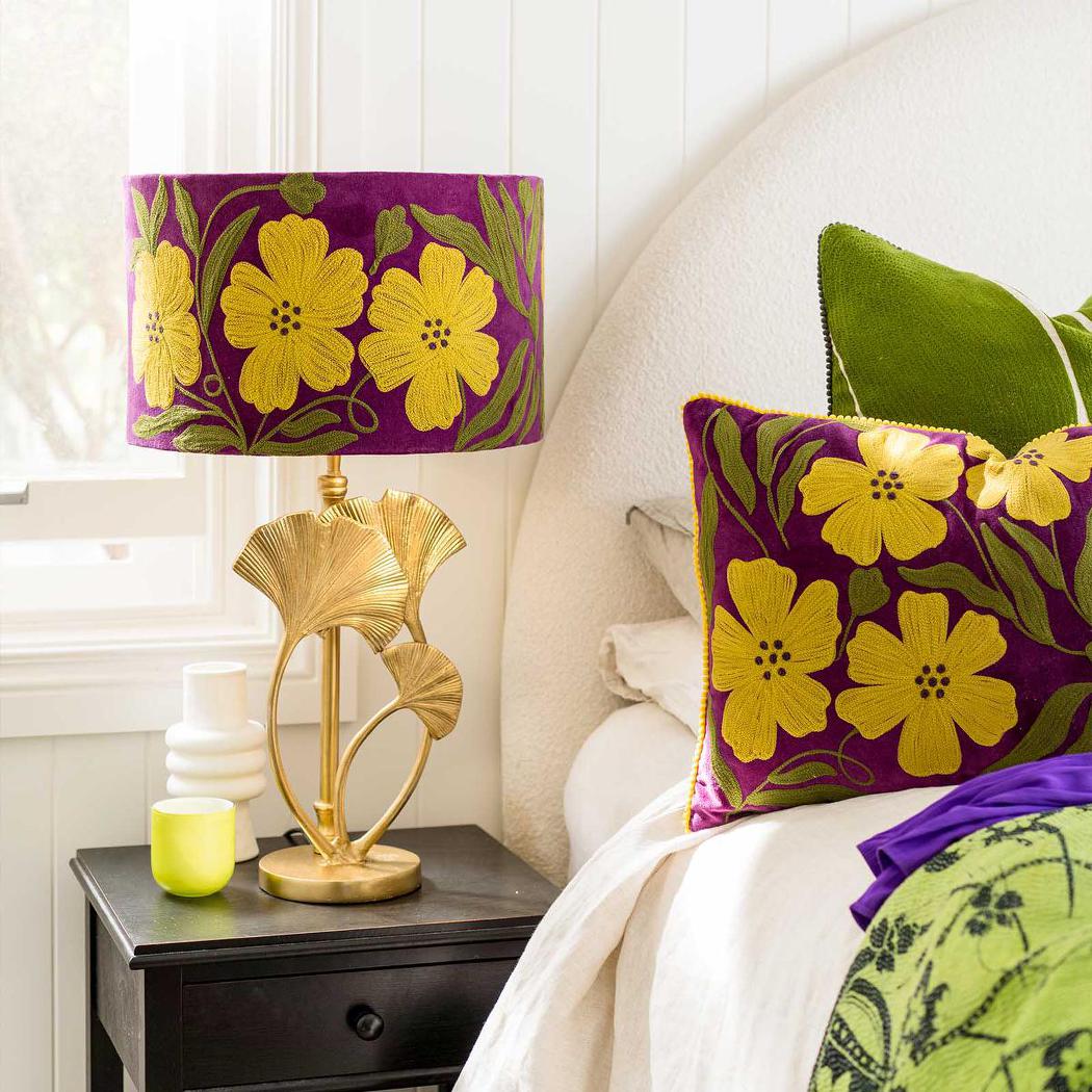 Frostfield French Provincial Velvet Drum Lamp Shade Purple Floral