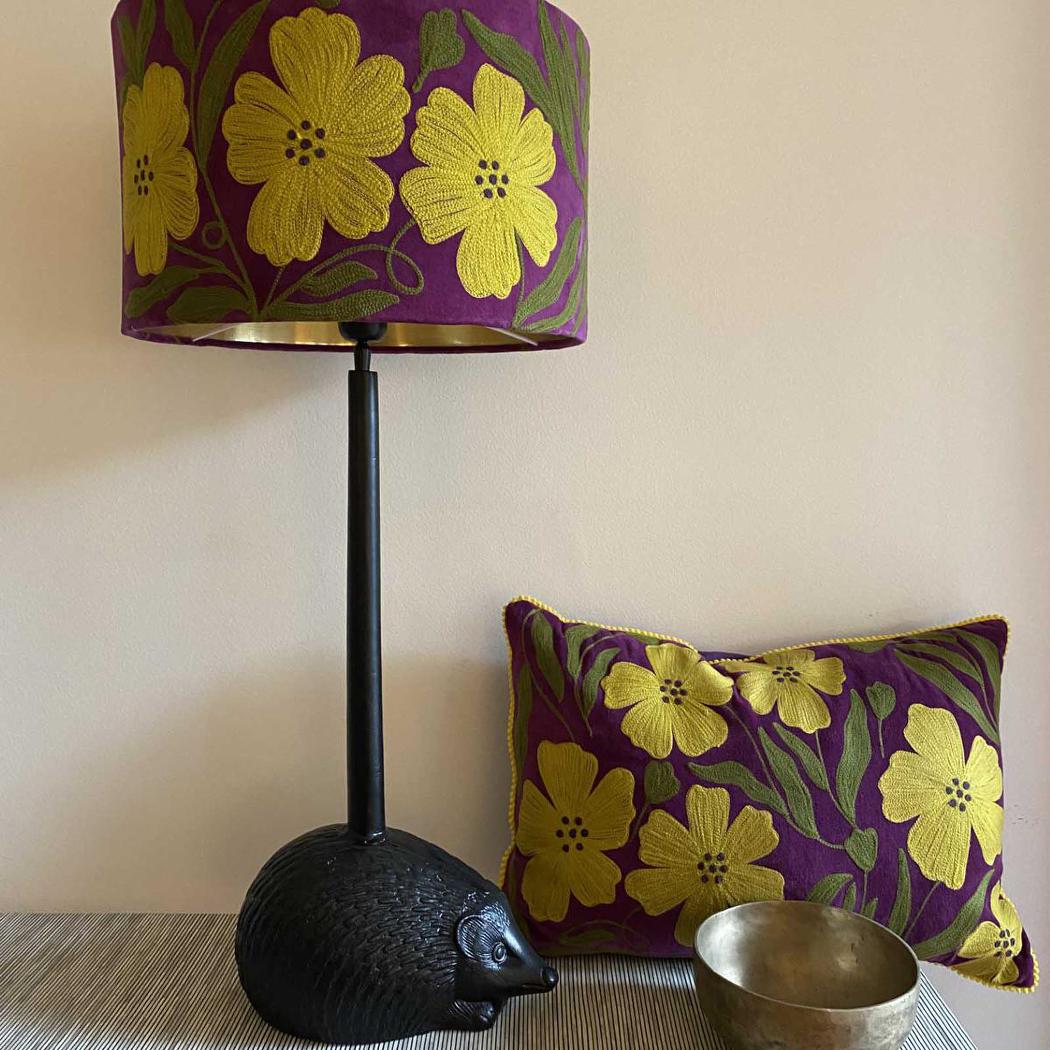 Frostfield French Provincial Velvet Drum Lamp Shade Purple Floral