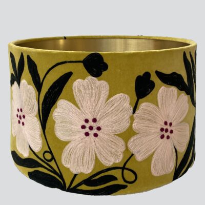 Frostfield Hamptons Floral Velvet Drum Lamp Shade Lime Multi