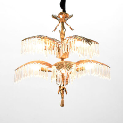 Gainsford Palm Frond Chandelier Brass and Clear Crystal