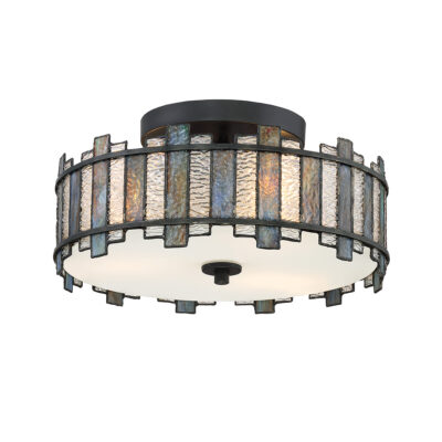 Garrison Row Tiffany Style Semi-Flush Ceiling Light Black