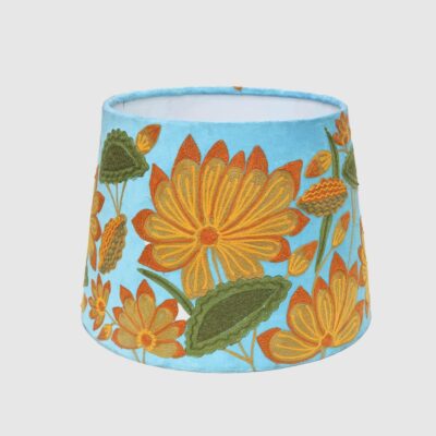 Girvan Hamptons Tapered Drum Lamp Shade Aqua Sunflower Embroidery
