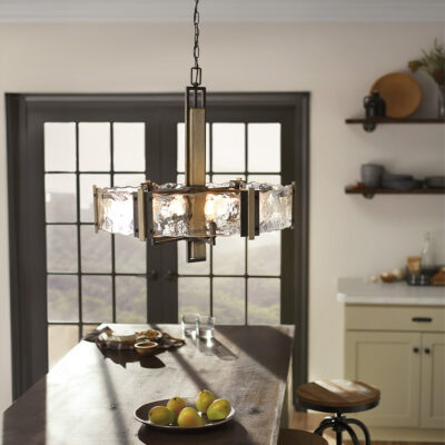 Glenmuir Heritage Drum Chandelier in Old Bronze and Wood Effect — in situ view