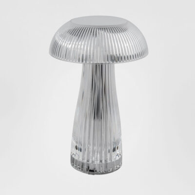 Glenvale Ribbed Glass Mushroom Rechargeable Table Lamp Clear