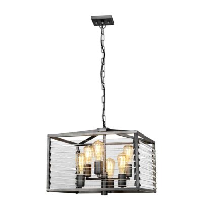 Grande Sablon Industrial Square Cage 6 Light Pendant Gunmetal