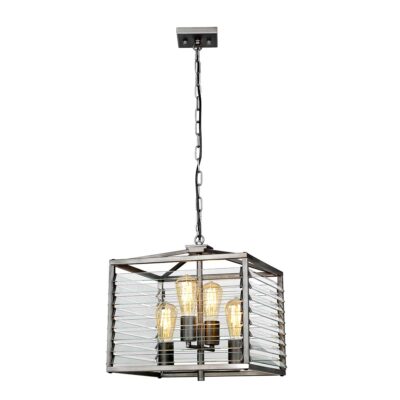 Grande Sablon Industrial Square Cage Pendant in Painted Gunmetal
