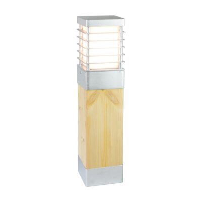 Grandmere Field Coastal Outdoor Bollard Light Natural Wood & Galvanised