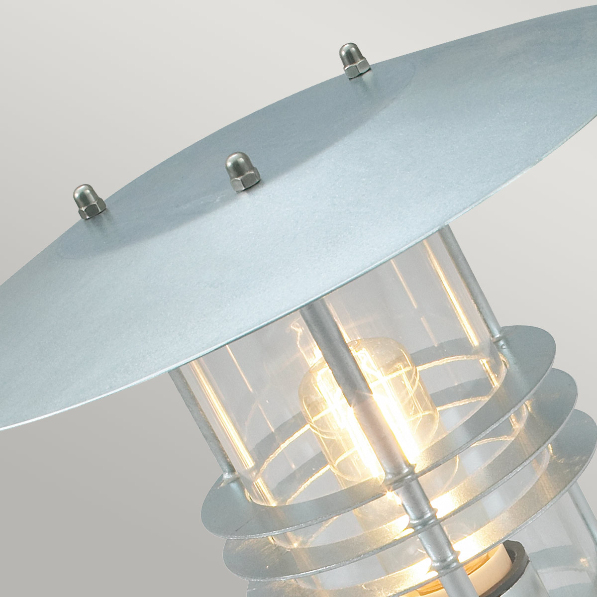 Grandmere Harbour Coastal Outdoor Pedestal Lantern in Galvanised Steel Grandmere Harbour Coastal Outdoor Pedestal Lantern in Galvanised Steel — detail view