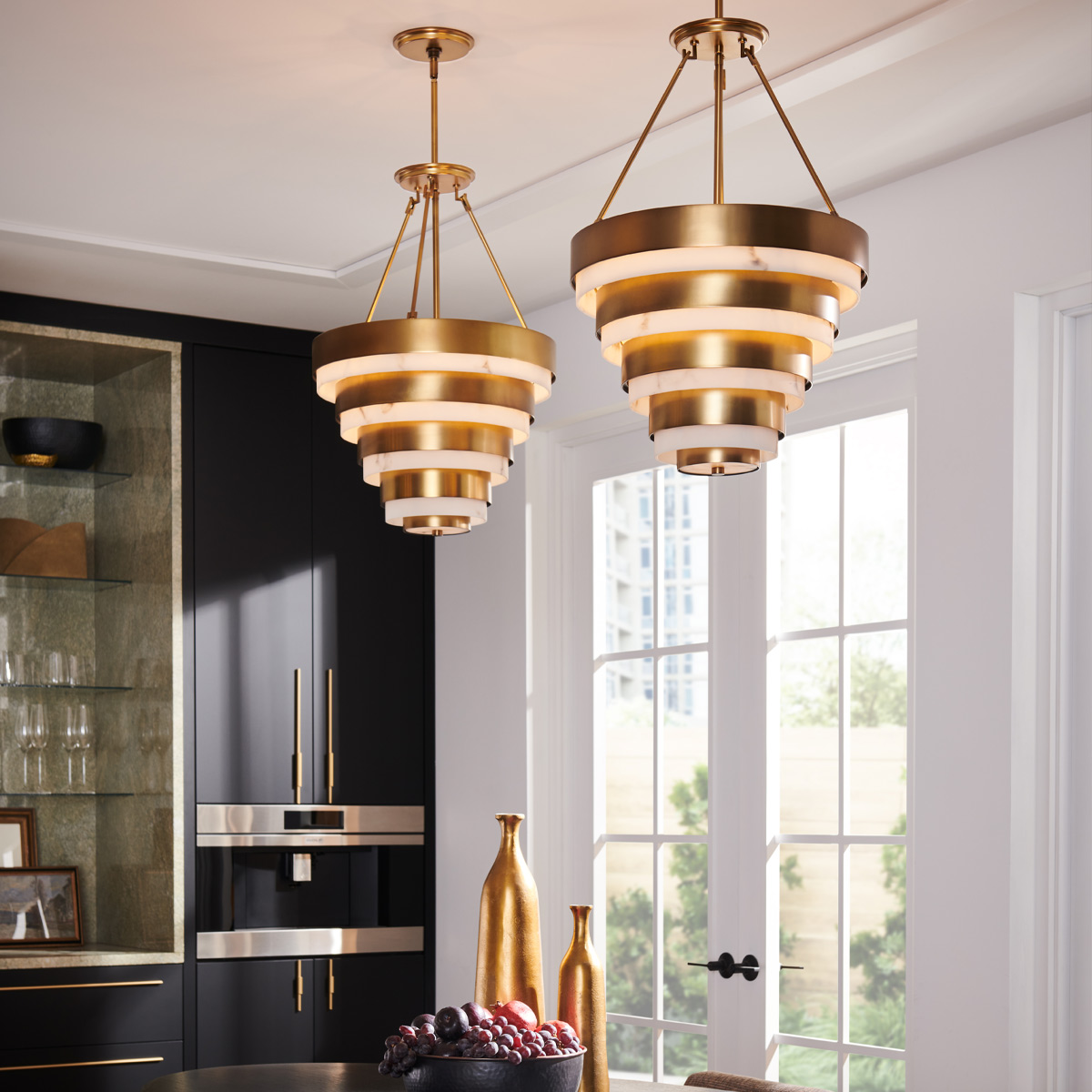 Grenshire Art Deco Tiered Pendant Heritage Brass Grenshire Art Deco Tiered Pendant Heritage Brass — in situ view