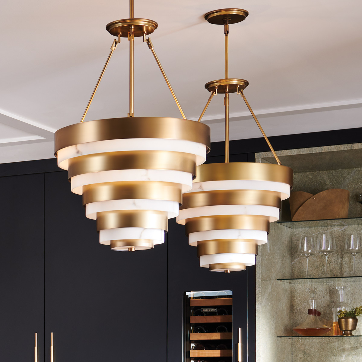 Grenshire Art Deco Tiered Pendant Heritage Brass Grenshire Art Deco Tiered Pendant Heritage Brass — in situ view