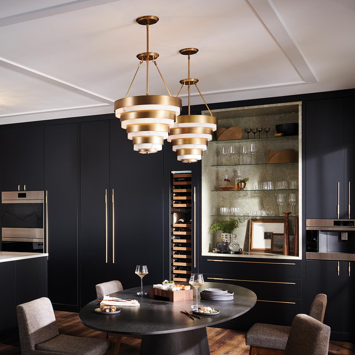 Grenshire Art Deco Tiered Pendant Heritage Brass Grenshire Art Deco Tiered Pendant Heritage Brass — in situ view