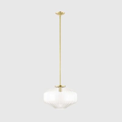 Halstow Contemporary Ribbed Glass Pendant Light in Aged Brass