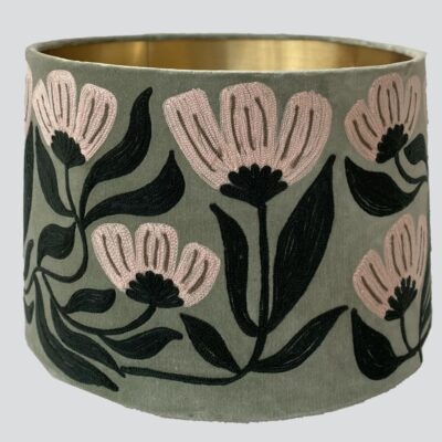 Hampton Meadow Hamptons Daisy Embroidered Velvet Drum Shade Sage Green