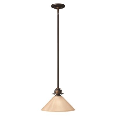 Harborough Traditional Cone Pendant Olde Bronze Amber Glass