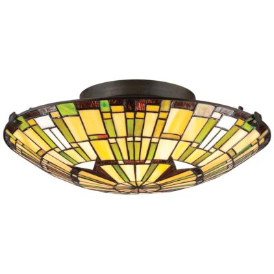 Hartswood Court Tiffany Style Flush Ceiling Light Bronze And Art Glass